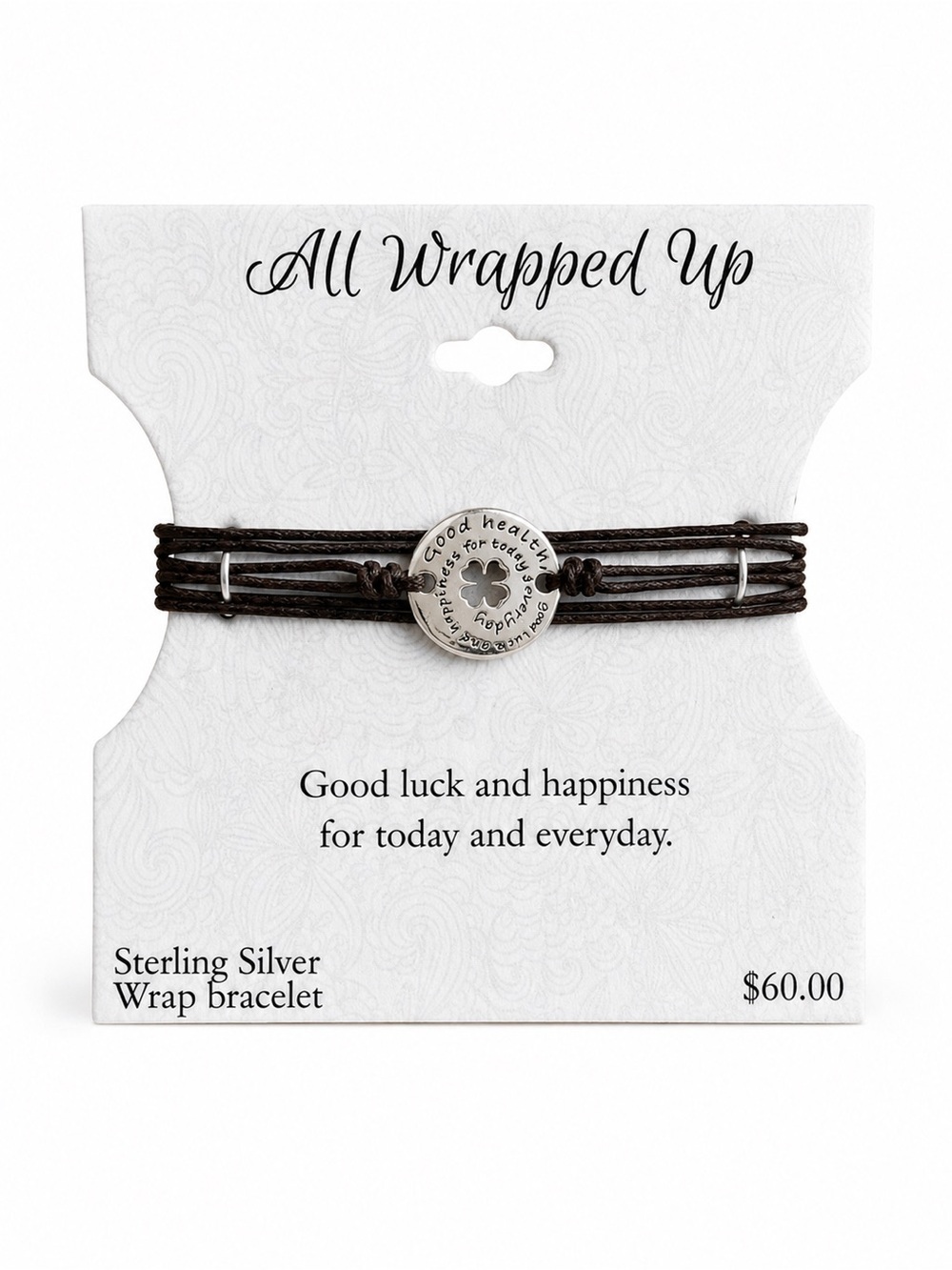 All Wrapped Up Sterling Silver Clover Wrap Bracelet Adjustable Good Luck NWT